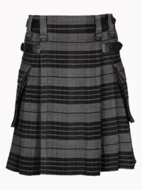 Grey Watch Tartan Utility Kilt with Leather Straps F