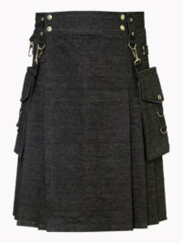 Mens Black Denim Kilt with Pockets F