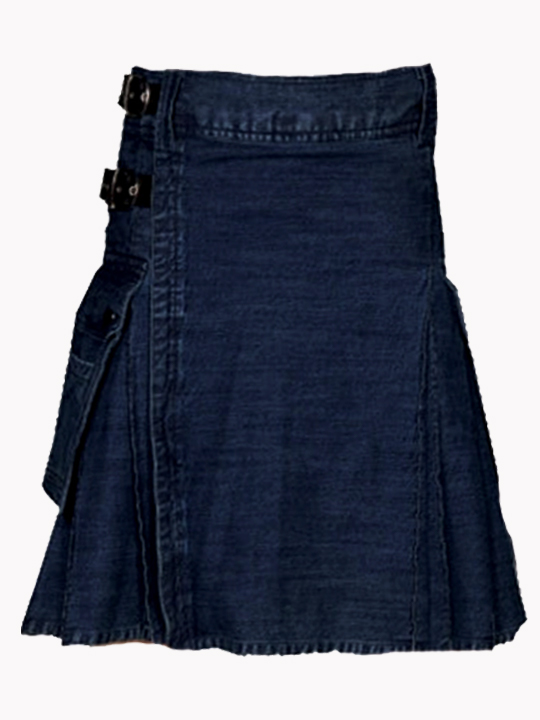Mens Indigo Denim Kilt with Pockets F