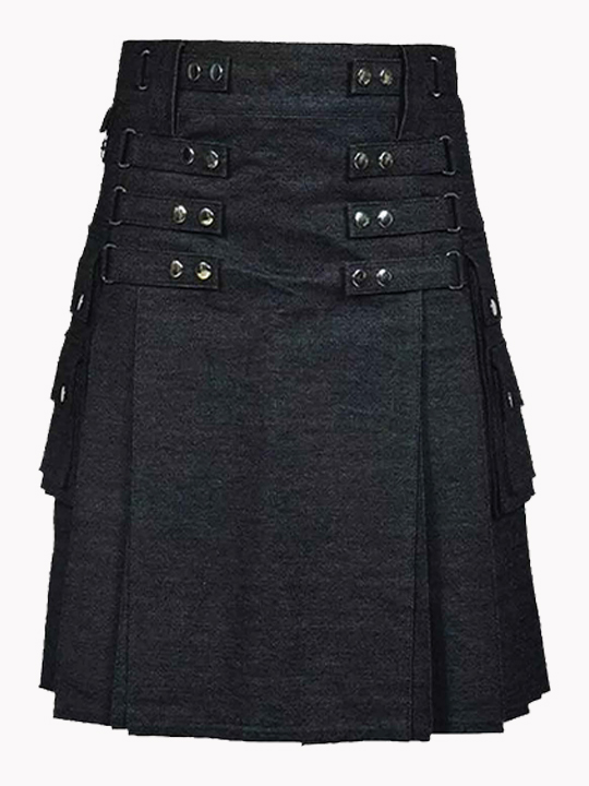 Modern Black Denim Kilt F