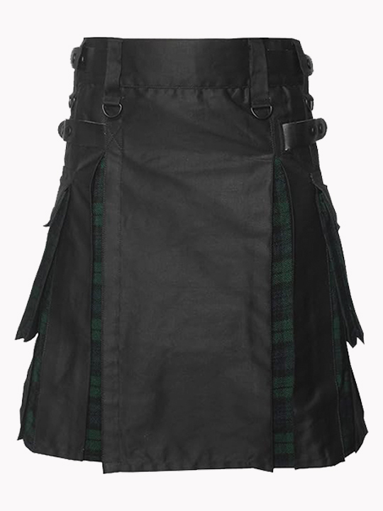 Black with Black Watch Tartan Hybrid Kilt F