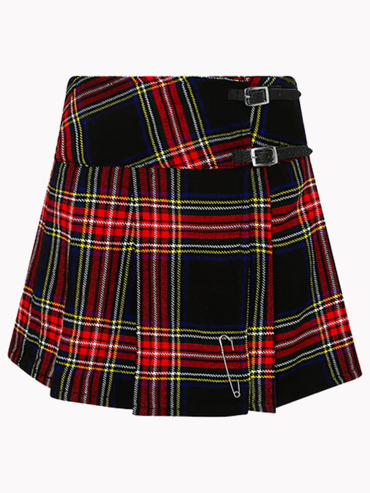 Women Black Stewart Tartan Mini Kilt F 1