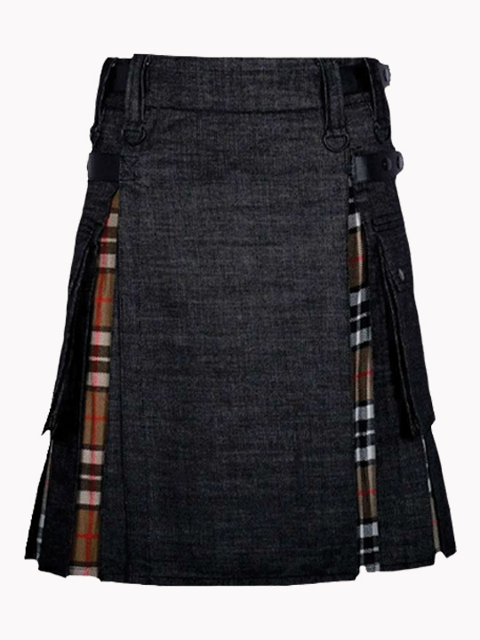black denim and camel thomson hybrid kilt f