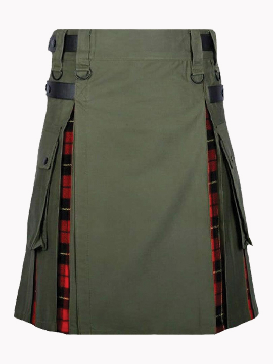 Olive Green and Wallace tartan hybrid Kilt F