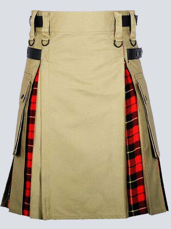 khaki and wallace tartan hybrid kilt with leather strap f 600x802 1