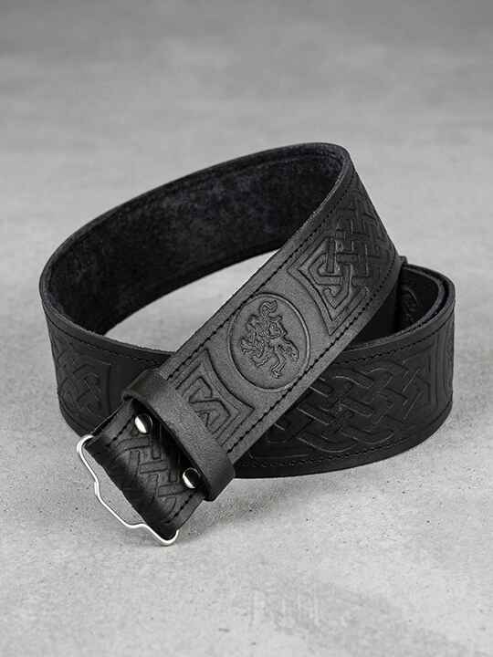Celtic Embossed Leather Kilt Belt Front