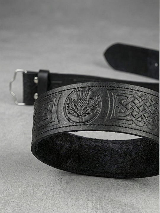 Scottish Thistle Embossed Leather Kilt Belt f