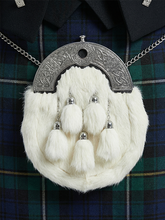 White Rabbit Fur Sporran With Five Tassels Full Dress Zoom