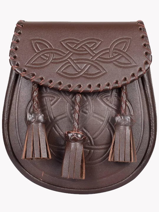 Brown Three Leather Tassels with Celtic Knot Embossed Day Sporran F 1