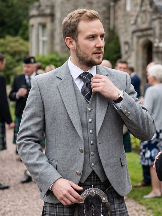 Light Grey Argyll Kilt Jacket Front 1
