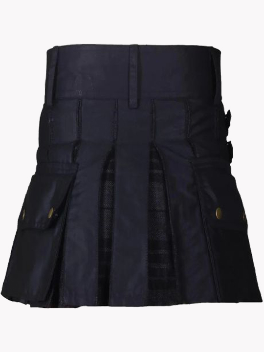 Ladies Black with Night Watch Tartan Hybrid Kilt b