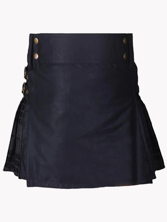 Ladies Black with Night Watch Tartan Hybrid Kilt f
