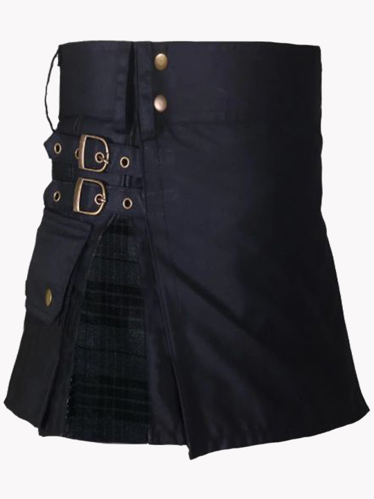 Ladies Black with Night Watch Tartan Hybrid Kilt s
