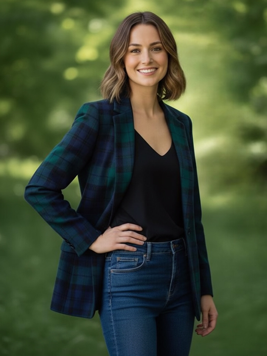 Women Black watch Tartan Jacket F