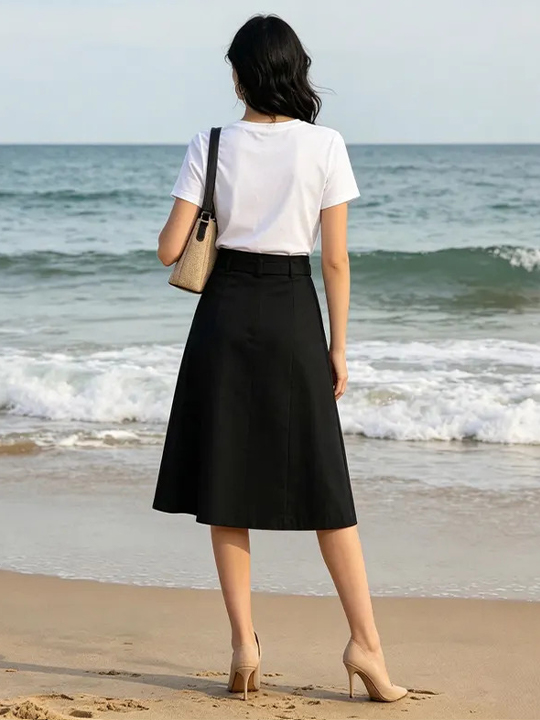 Womens Black Cargo Midi Skirt b