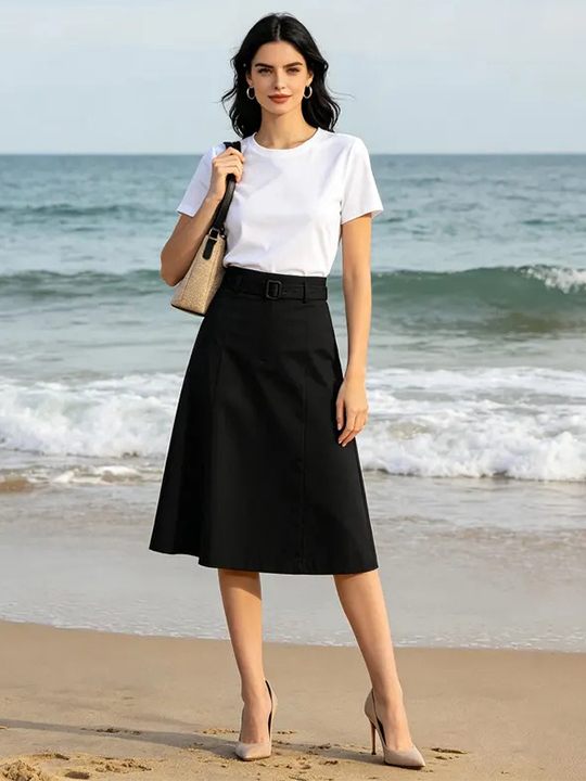 Womens Black Cargo Midi Skirt f