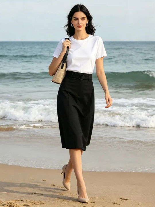Womens Black Cargo Midi Skirt sf