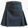 Womens Black Denim Utility Kilt Front
