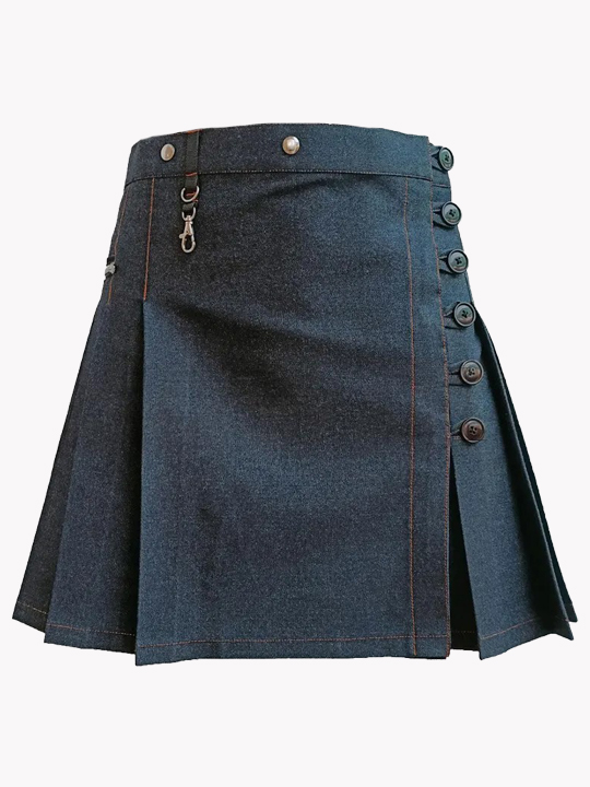 Womens Black Denim Utility Kilt Front