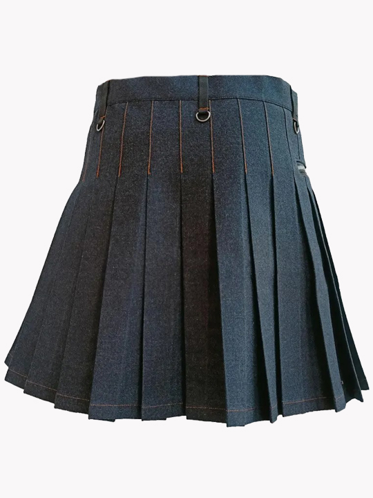 Womens Black Denim Utility Kilt b