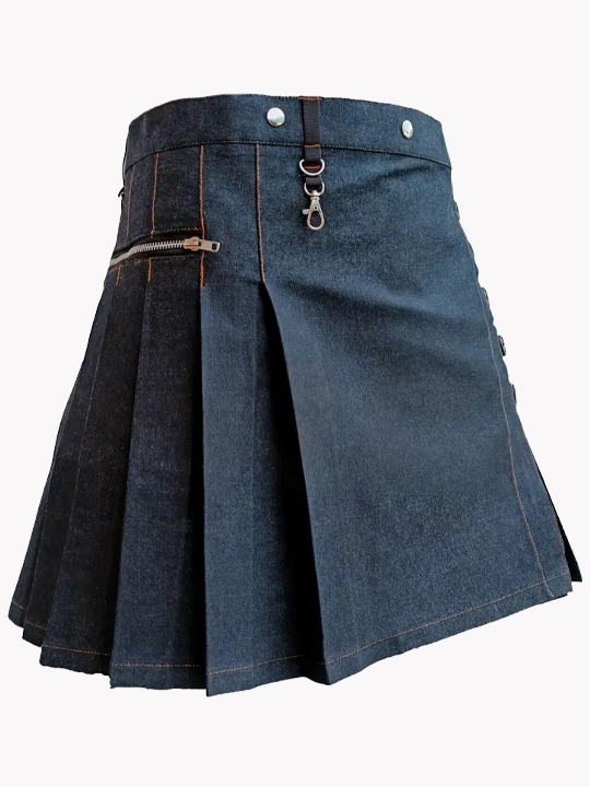 Womens Black Denim Utility Kilt s