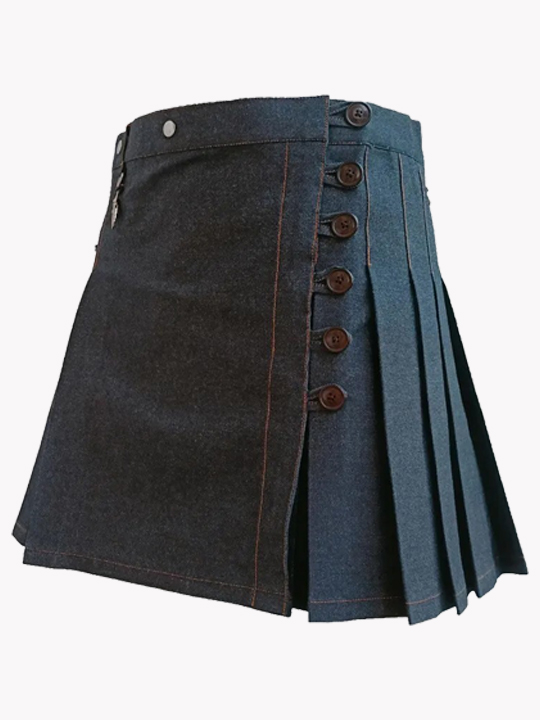 Womens Black Denim Utility Kilt sf