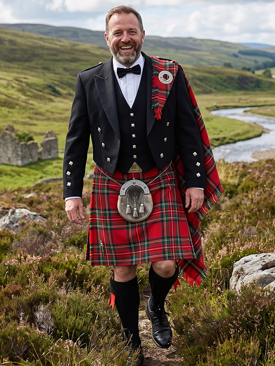 royal-stewart-tartan-prince charlie -kilt-outfit