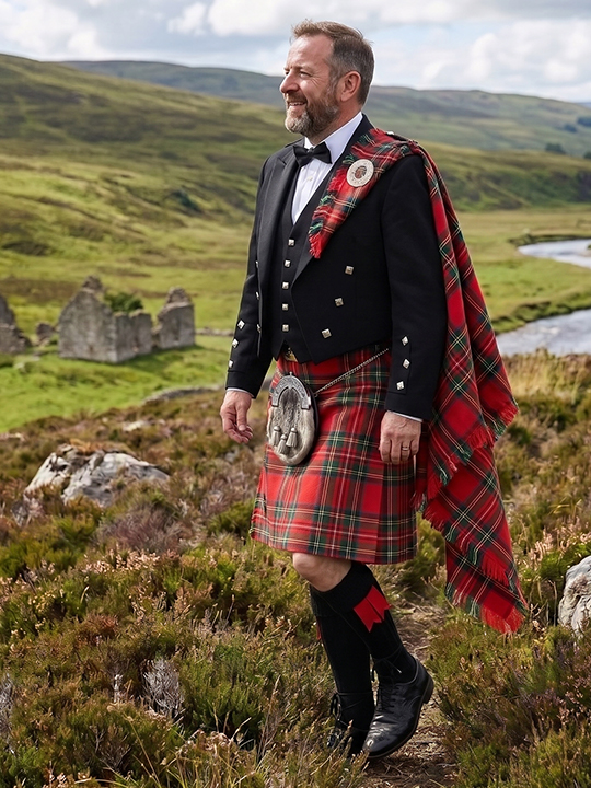 royal-stewart-tartan-prince charlie -kilt-outfit