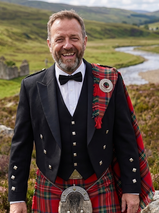royal-stewart-tartan-prince charlie -kilt-outfit